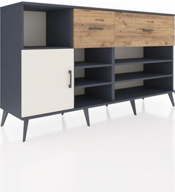 Resim Hyperion Konsol 6 Raflı 2 Çekmeceli Tek Kapaklı 176x44x99 Antras Antrasit-aytaşı/çam 