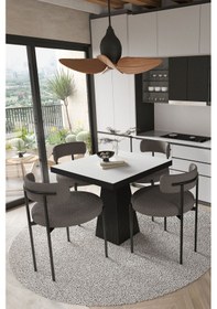 Resim Avvio Lago Siyah Lake Mdf Ayak 80x80 Yemek Masası Mutfak Masası 4 Kişilik Masa Takımı Teddy Sandalye Beyaz Avvio9887 
