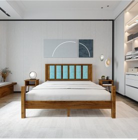 Resim Orion Model Cam Göbeği Puflu Başlıklı Ceviz Renk Çam Ahşap Karyola Ve İki Komodin Set-239 90 x 190 