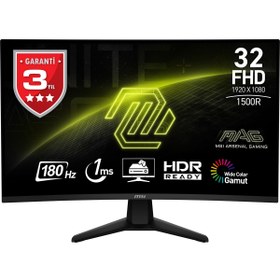 Resim MSI 31.5 MAG 32C6 CURVED 1500R VA 2560X1440 (FHD) 16:9 180HZ 1MS FREESYNC PREMIUM GAMING MONITOR 