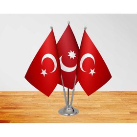 Resim Masa Üstü Osmanlı Devleti Bayrağı Türk Bayrağı + Üçlü Direk Masa 