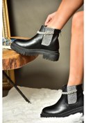 Resim Fox Shoes R726418209 Siyah Taşlı Kalın Tabanlı Kadın Bot Siyah 