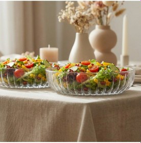 Resim Selen Concept Linea Damla Model El Yapımı Cam Salata Ve Meyve Kasesi 2'li Set Şeffaf 