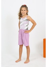 Resim Akbeniz Kız Çocuk İp Askılı Şortlu Penye Lila Pijama Takım 20430 