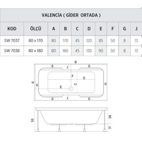 Resim Shower 80X150 Valencıa Kolluklu Düz Küvet 