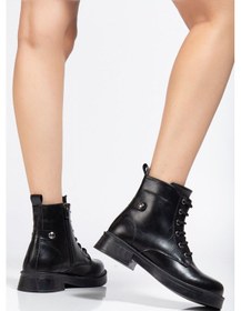 Resim 02-2003 Siyah Kırışık Rugan Bağcıklı Fermuarlı Günlük Kadın Bot Acı Kahverengi 