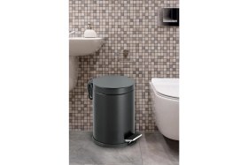 Resim Şık Siyah Metal Pedallı Çöp Kovası, Banyo, Mutfak ve Balkon Için Ideal 