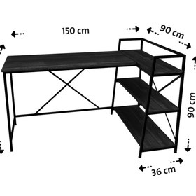 Resim Flinder Siyah Raflı Çift Yöne Uygun Oyuncu Masası, Bilgisayar Masası, Gamer Masası, Gaming Masa, L Masa 