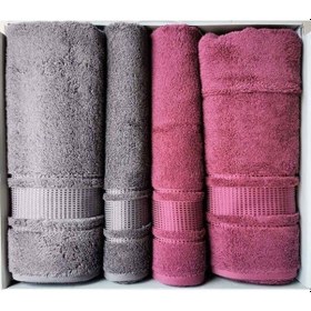 Resim Colourist Best Set Hamam Seti Banyo Havlu Takımı Açık Antrasit- Koyu Pembe Koyu Pembe 