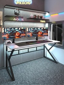 Resim TEKATEL Oyuncu Masası Bilgisayar Masası Metal ayaklı Çalışma Masası Ofis masası Beyaz - Siyah 120X60 