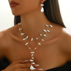 Resim Çift Katmanlı Püskül Moda Minimalist Akrilik Birleştirme Kolye ve Küpe Seti 