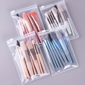 Resim 8 adet Oval Naylon Makyaj Fırça Seti, Yumuşak Kıllı ABS Plastik Çubuk, Kokusuz, Tüm Cilt Tipi, Taşınabilir Mini Güzellik Aracı 