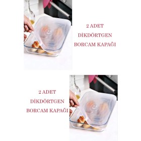 Resim 2 Adet Silikon Dikdörtgen Borcam Tepsi Kapağı 2 Adet 