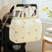Resim Sevimli Ayı Nakışlı Büyük Kapasiteli Bebek Çantası - Şişeler, Temel Eşyalar ve Hızlı Aksesuarlar için Taşınabilir Anne Çantası, Dayanıklı Polyester Kumaş, Çoklu Bölmeler, Ayarlanabilir Omuz Askısı, Puset Aksesuar Çantası | Kore Tarzı Çanta | Polyester Bebek Çantası 