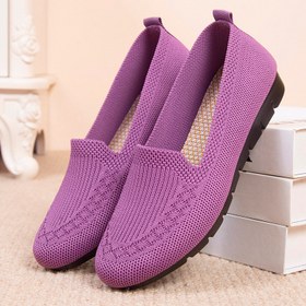 Resim Kadınların Örme Düz Renk makosenları, Hafif Kaymaz Düz Tabanlı Ayakkabılar, Rahat Yürüyüş Ayakkabıları 