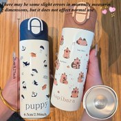Resim 1 adet sevimli 450ml paslanmaz çelik çift içim termos bardak, büyük kapasiteli şirin çizgi film desenli düz bardak, taşınabilir düşmeye karşı dayanıklı pipetli bardak, seyahat ve ofis için vazgeçilmez 