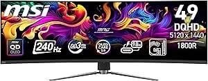 Resim MSI 49" MPG 491CQPX QD-OLED, Gaming Monitör, DQHD, 32:9 Curve 1800R QD-OLED 240HZ, 0.03ms, G-SYNC Compatible, Siyah 