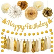 Resim Userfriendly11 Altın Rengi 9 Adet Doğum Günü Parti Süsleme Seti Bayrak Püskül Çiçek Topları Diğer 