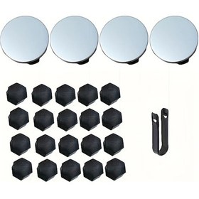 Resim Chuangyinshop 24 Parça Tesla Model 3 S Y Jant Kapağı Matte Silvery Logo Merkez Kapak Aksesuarları 