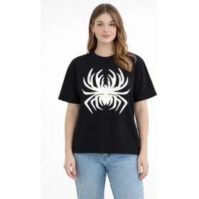 Resim Beruflic Örümcek Baskılı Tişört Kısa Kollu Bisiklet Yaka Tshirt 