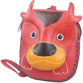 Resim El Yapımı Hakiki Deri Boğa Tasarımlı Fermuarlı Kadın Cüzdan Kartlık Bozuk Para Anahtarlık Kırmızı 