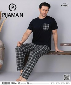 Resim Pijamoni Erkek Bisiklet Yaka Kısa Kol İnce Pijama Takımı 6163/7 - 1 Adet Siyah 