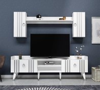 Resim Raflı 180 cm Işıl Tv Ünitesi Beyaz - Gümüş Demonte Decor