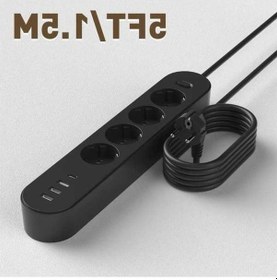 Resim Besthome1 Dream011 Siyah 5 Ft Asiri Yuk Korumali Priz Seridi 4 Ac Cikisi 3 Usb Portu Type-c Baglanti Noktasi 152 Cm Uzatma Kab 