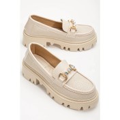 Resim Shemard Yesenia Krem Elmas Detay Tokalı Oxford Ayakkabı 