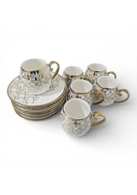 Resim Sudedi Home Yaldızlı Desenli Porselen Fincan Takımı 6 Kişilik Altın - Beyaz 