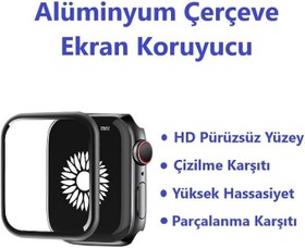 Resim NewPole [Seri SE 6 5 4 44mm Alüminyum Çerçeve] Watch Ekran Koruyucu Watch SE 6 5 4 44mm Ekran Koruyucu Kırılmaz Cam [Alüminyum Çerçeve] Hassasiyetli Tam Kaplayan Apple Watch SE 6 5 4 ile Uyumludur 