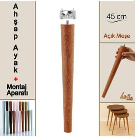 Resim Ahşap Ayak 45 Cm Açık Meşe M8 Civatalı Bağlantı Aparatlı Mobilya Tabure Sehpa Masa Destek Ayağı Açık Meşe 