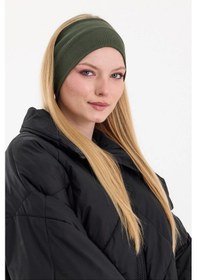 Resim Kadın Pamuklu Kaşkorse, Kaymaz, Terletmez, Ultra Hafif, Spor Saç Bandı Bandana - Tek Ebat / Haki Haki 