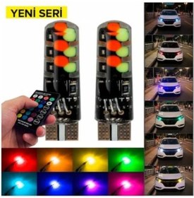 Resim Kumandalı Çakarlı T10 Araç Park Ampulü 2 Adet 18 Led Rgb 