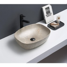 Resim Puroser Sandy Bej Tezgah Üstü Çanak Lavabo 