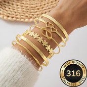 Resim Şık 6 Adet Bileklik Seti, 316 Paslanmaz Çelikten Yapılmış, Kaplama ile, Hipoalerjenik ve Işık Bej Dostu, Partiler ve Tatiller için Mükemmel - Sevgilileriniz için İdeal Hediye, Kadınlar için Aşk Düğümü Bileklik / Yüzük, Kadınlar için Bileklik, Kadınlar için Takı Seti, Kadınlar Aksesuarları 