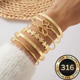 Resim Şık 6 Adet Bileklik Seti, 316 Paslanmaz Çelikten Yapılmış, Kaplama ile, Hipoalerjenik ve Işık Bej Dostu, Partiler ve Tatiller için Mükemmel - Sevgilileriniz için İdeal Hediye, Kadınlar için Aşk Düğümü Bileklik / Yüzük, Kadınlar için Bileklik, Kadınlar için Takı Seti, Kadınlar Aksesuarları 
