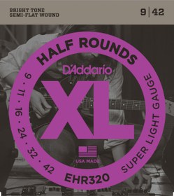 Resim D'Addario EHR320 XL Half Rounds Elektro Gitar Teli - Super Light (9-42) 