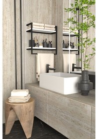 Resim Aju Havluluk 2 Katlı Duvara Monte Raf Aksesuarlık Şal Askılığı Banyo Mutfak Düzenleyici Çok Amaçlı Raf Beyaz 