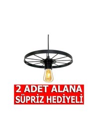 Resim Bundera Retro Ferforje Metal Bisiklet Tekerlek Sarkıt Avize 