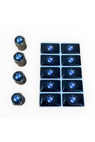 Resim İKTUNING BMW LOGOLU 4 ADET SİBOP KAPAK VE 10 ADET BMW LOGOLU STICKER (1.8 CM X 1.1.CM) 