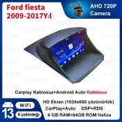 Resim Ford Fiesta 2009-2017 4 GB RAM + 64 GB Dahili Hafıza Android Sürüm 13 Kablosuz Carplay Navigasyon Multimedya 9 Inç Ekran Çerçeve ve Arka Görüş Kamerası ile 