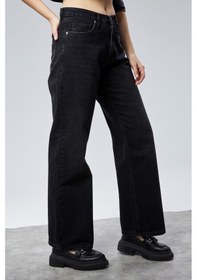 Resim Cedy Denim Cedy Denım Yüksek Kalite Kadın Palazzo Yüksek Bel Cotton Jean Pantolon Siyah 