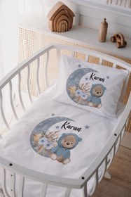 Resim özgürce Yumuşak Pamuk Saten Bebek Beşik Nevresim Takımı, Mavi Ayıcık Desenli 