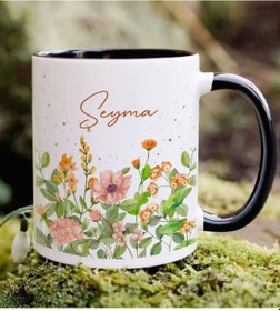 Resim Bk Gift Kişiye Özel İsimli Çiçek Tasarımlı Siyah Kupa Bardak- 3, Arkadaşa Hediye, Sevgiliye Hediye, Doğum Günü Hediyesi Kobitmeyencom34673 Bk Gift 