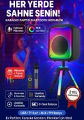 Resim Zineets Işıklı Büyük Boy Party Box Bluetooth Hoparlör Tripodlu Şarjlı Ses Sistemi RADYOLU Karaoke Mic 