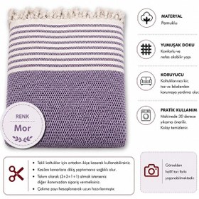 Resim Pamuklu Kaymaz Hasır Dokuma Maxi Boy Kolları Örten Koltuk Örtüsü 180x310 - Mor 
