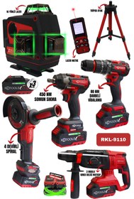 Resim RETOOLS 6 LI SET KIRMIZI KABARTMALI (4 LÜ SET+16 YÖNLÜ KIRMIZI LAZER (HOPARLÖRLÜ)+ 70 M LAZER METRE) 