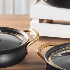 Resim Oms 3724 Bakraç Güveç Sahan Takımı - Yanmaz Yapışmaz 3 Lü Sahan Seti Siyah Gold 