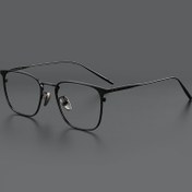 Resim Erkekler için Şık Titanyum Kare Çerçeve Gözlükler - Ultra Hafif, Moda Tam Çerçeve Gözlükler, 138mm Genişlik & 54mm Lens Çapı 